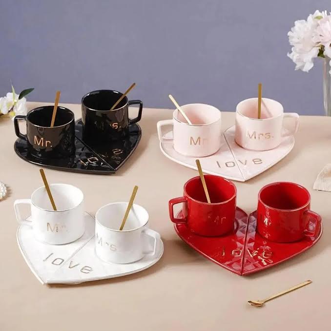 Mr & Mrs 250ml Cup & Saucer Set Red