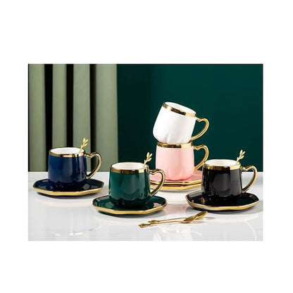 Ceramic Flower Tea Cup & Saucer Set Green