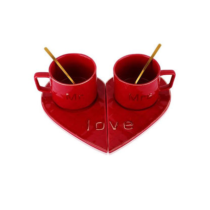 Mr & Mrs 250ml Cup & Saucer Set Red