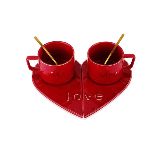 Mr & Mrs 250ml Cup & Saucer Set Red