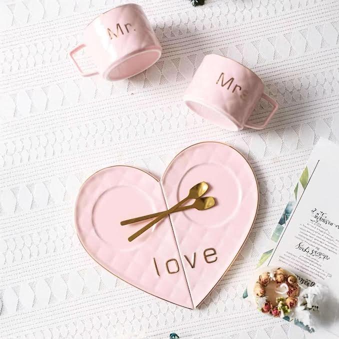 Mr & Mrs 250ml Cup & Saucer Set Pink