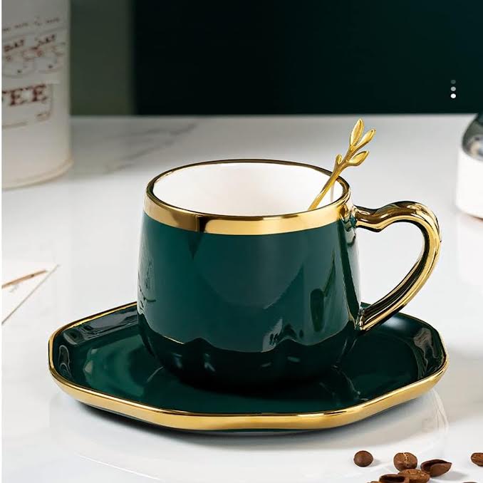 Ceramic Flower Tea Cup & Saucer Set Green