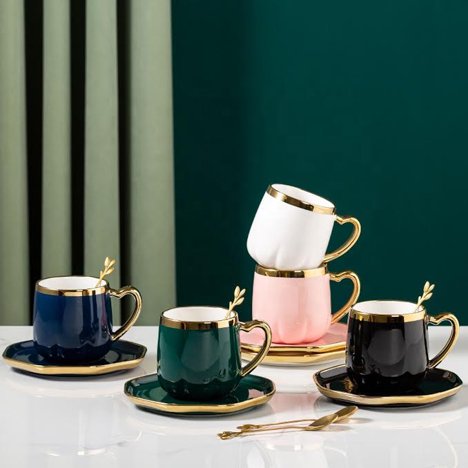 Ceramic Flower Tea Cup & Saucer Set Black