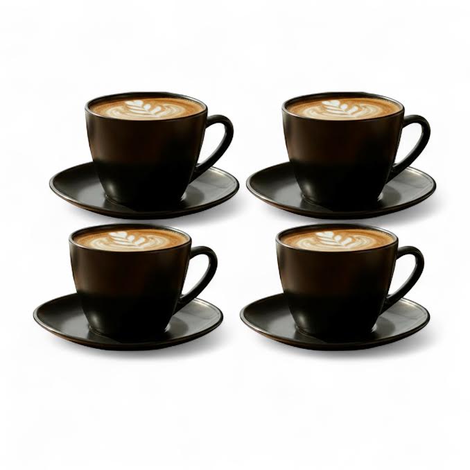 Rolux Opal 4 Piece Cup & Saucer Set Black