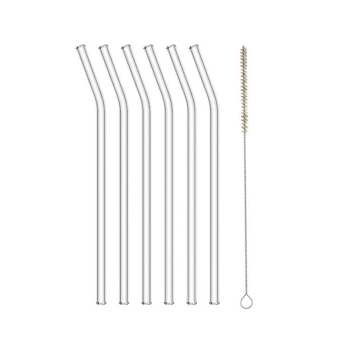 6 Piece Glass Straw Set Clear
