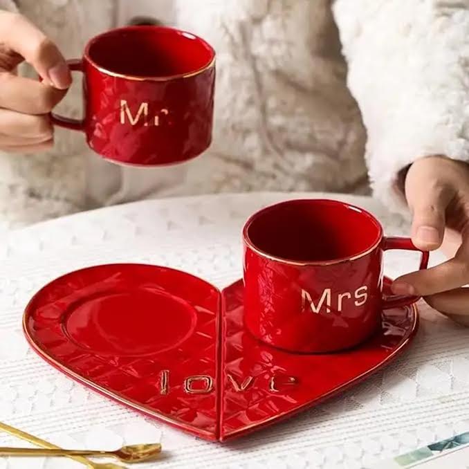 Mr & Mrs 250ml Cup & Saucer Set Red
