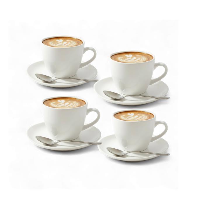 Rolux Opal 4 Piece Cup & Saucer Set White