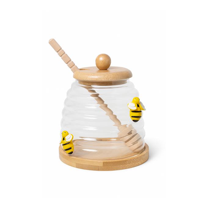 Bee Design Glass Honey Pot Clear