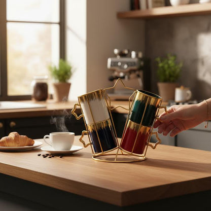 5 Piece Mug Set & Stand Multicoloured