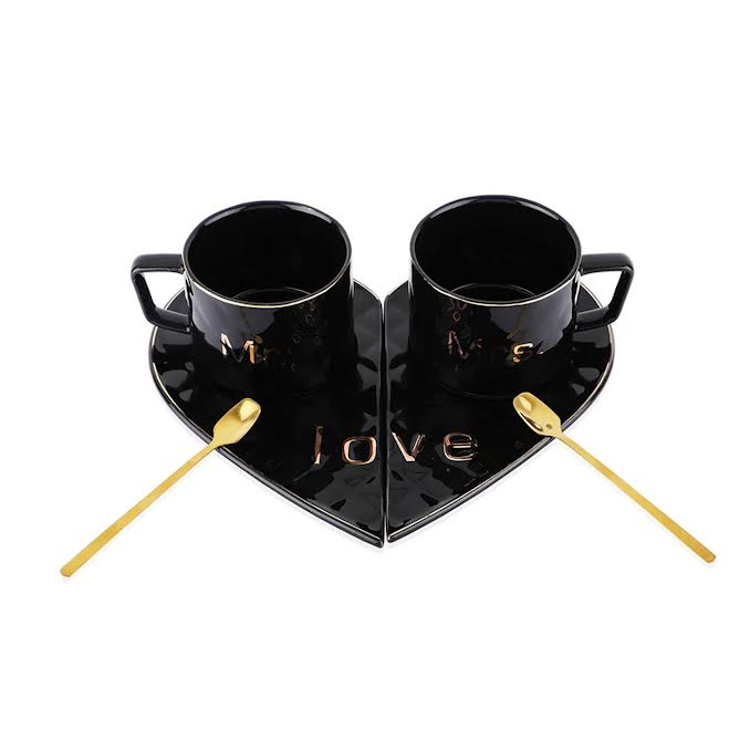 Mr & Mrs 250ml Cup & Saucer Set Black