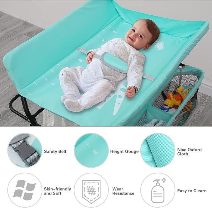 Folding Nursery Changing Station with Hanging Rail Blue