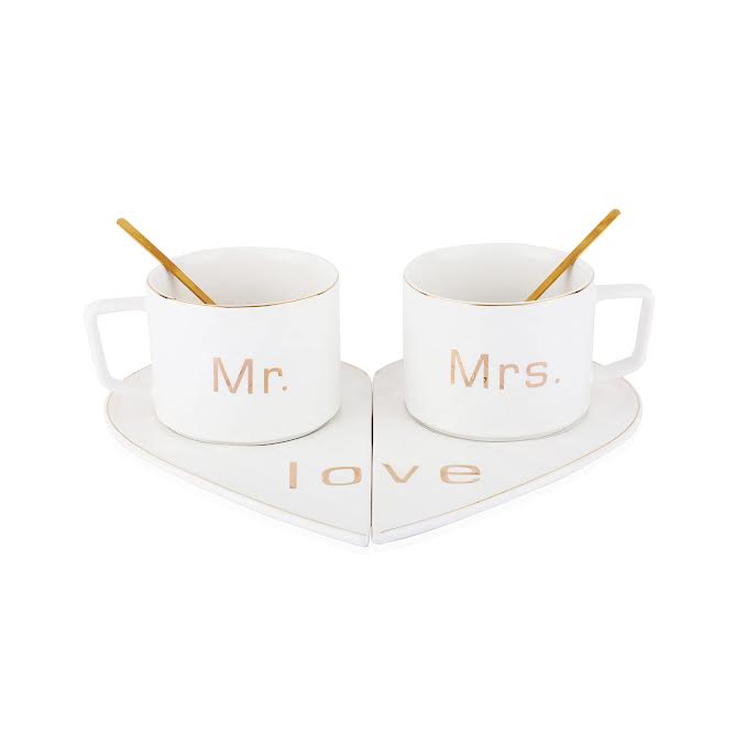 Mr & Mrs 250ml Cup & Saucer Set White