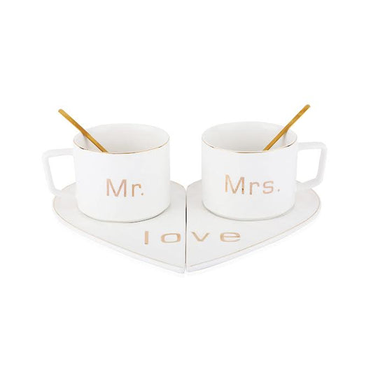 Mr & Mrs 250ml Cup & Saucer Set White