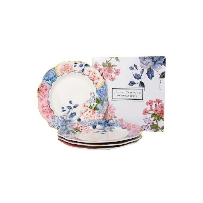 Jenna Clifford Belle Fleur 4 Piece Dinner Plate Set Multicoloured