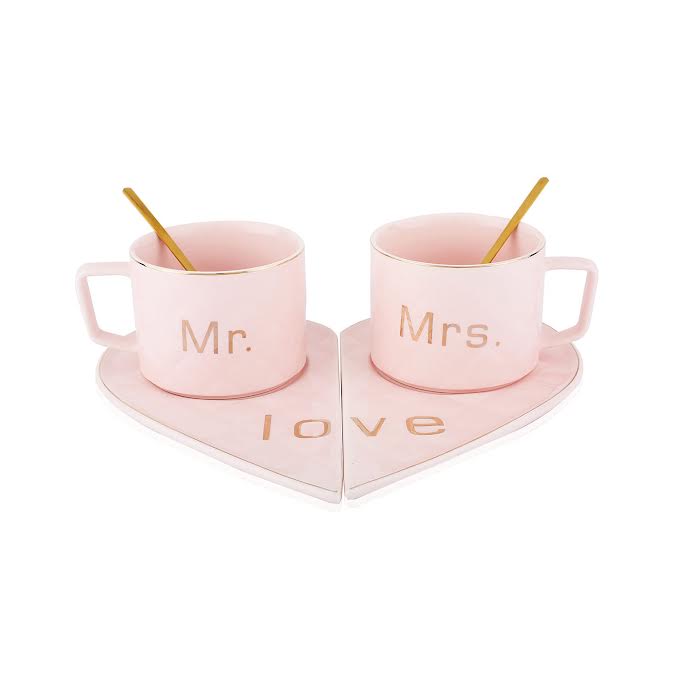 Mr & Mrs 250ml Cup & Saucer Set Pink