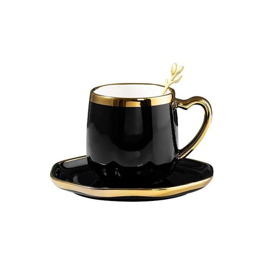 Ceramic Flower Tea Cup & Saucer Set Black