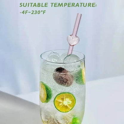 Reusable Glass Straws with Heart Design Pink