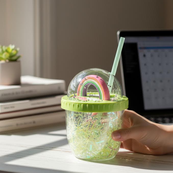 Rainbow Tinsel Sippy Cup Green
