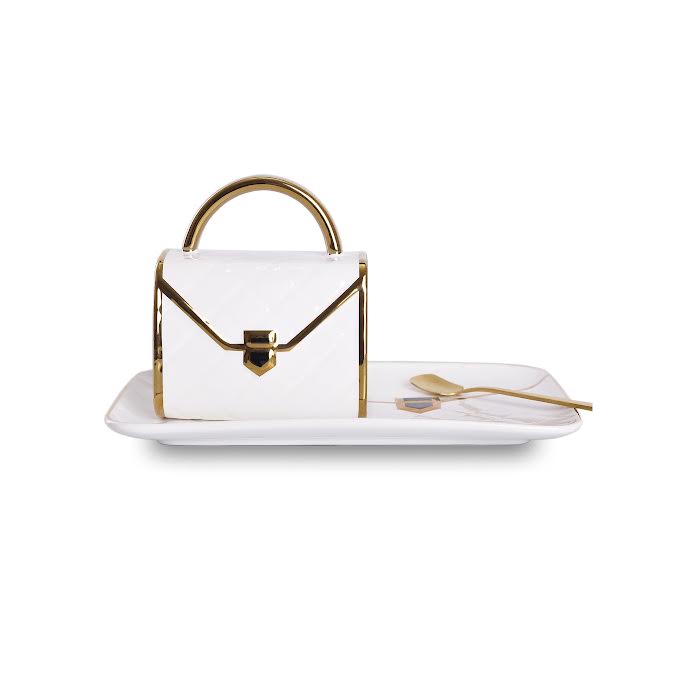 Handbag Shaped Cup & Saucer Set White