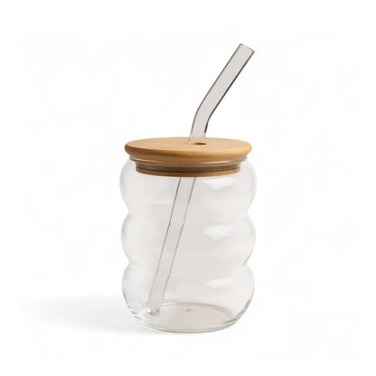 Bubble Coffee Glass with Lid & Straw Clear