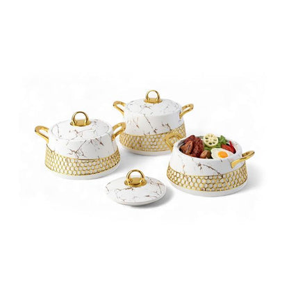 3 Piece Stainless Steel Hot Pot Set White Marble & Gold