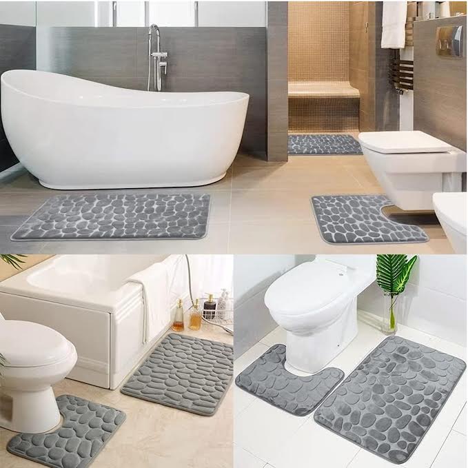 2 Piece Bathroom Rug Set Grey