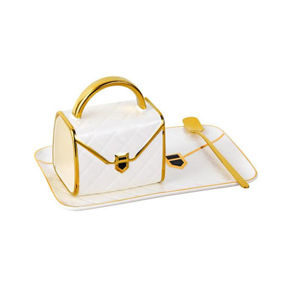 Handbag Shaped Cup & Saucer Set White