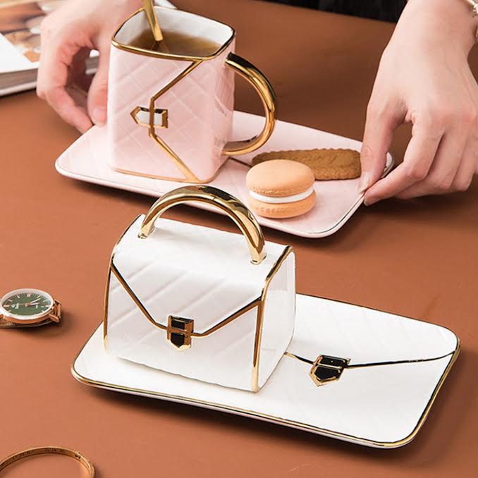 Handbag Shaped Cup & Saucer Set White