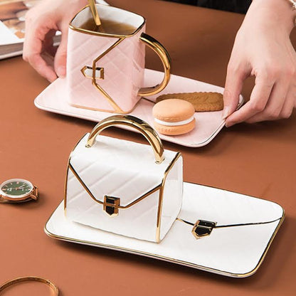 Handbag Shaped Cup & Saucer Set White