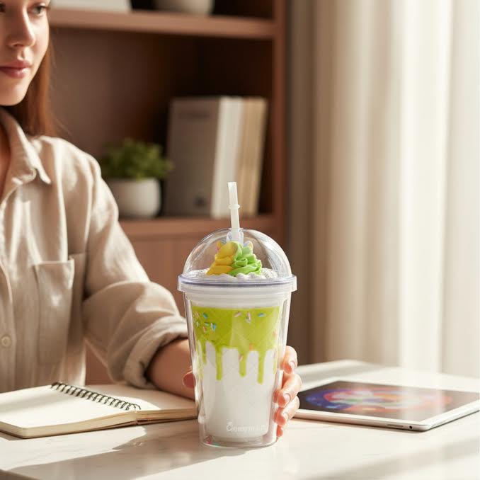 Milkshake Inspired 450ml Double Wall Cup Green & White