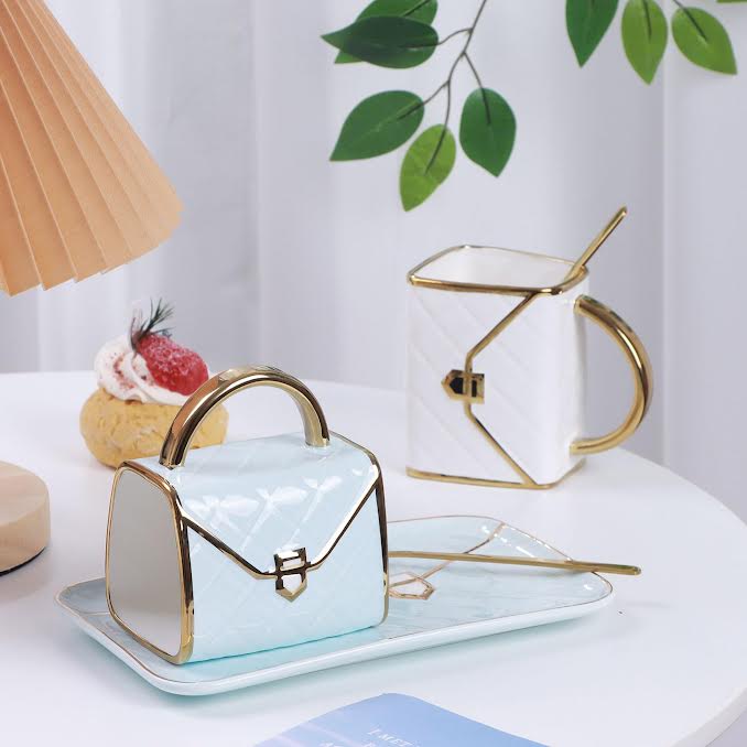 Handbag Shaped Cup & Saucer Set Blue