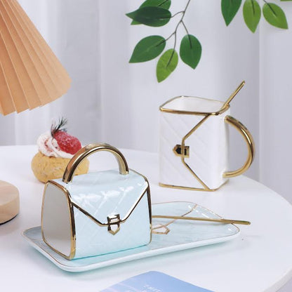 Handbag Shaped Cup & Saucer Set Blue