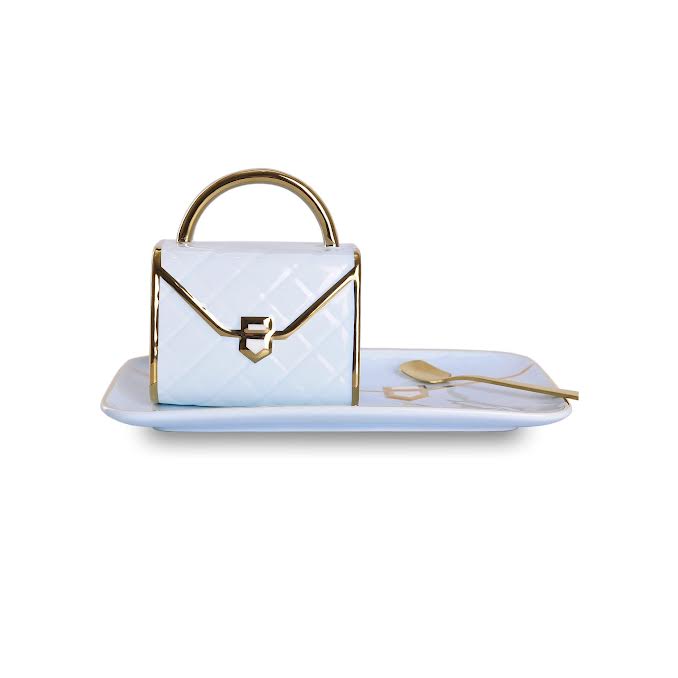 Handbag Shaped Cup & Saucer Set Blue