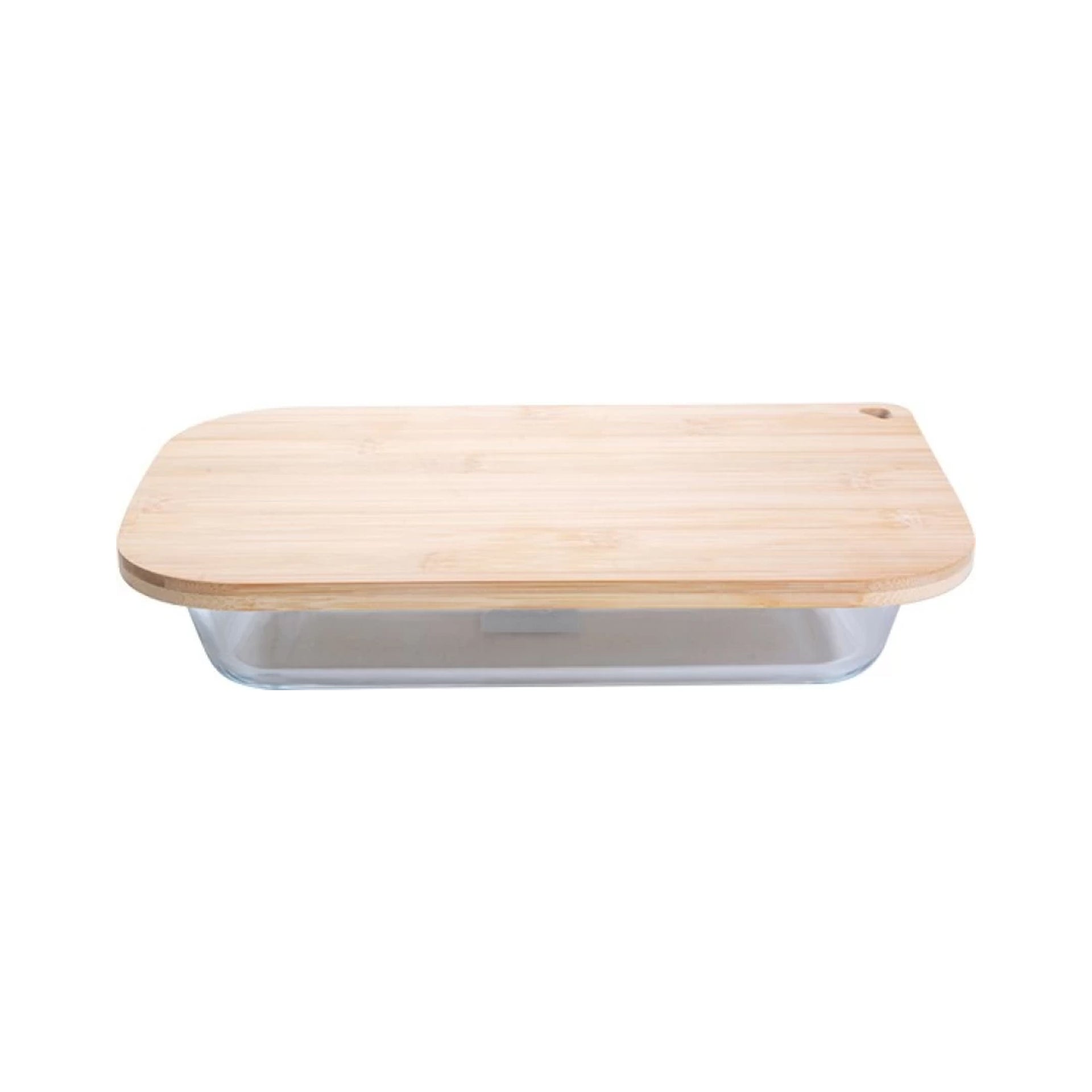 Aqua Rectangular Glass Baking Tray with Bamboo Lid Clear