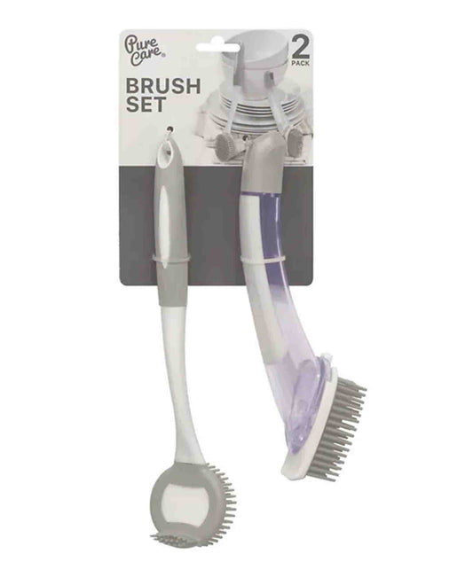 Pure Care 2 Piece Soap Dispenser Brush Set - Grey