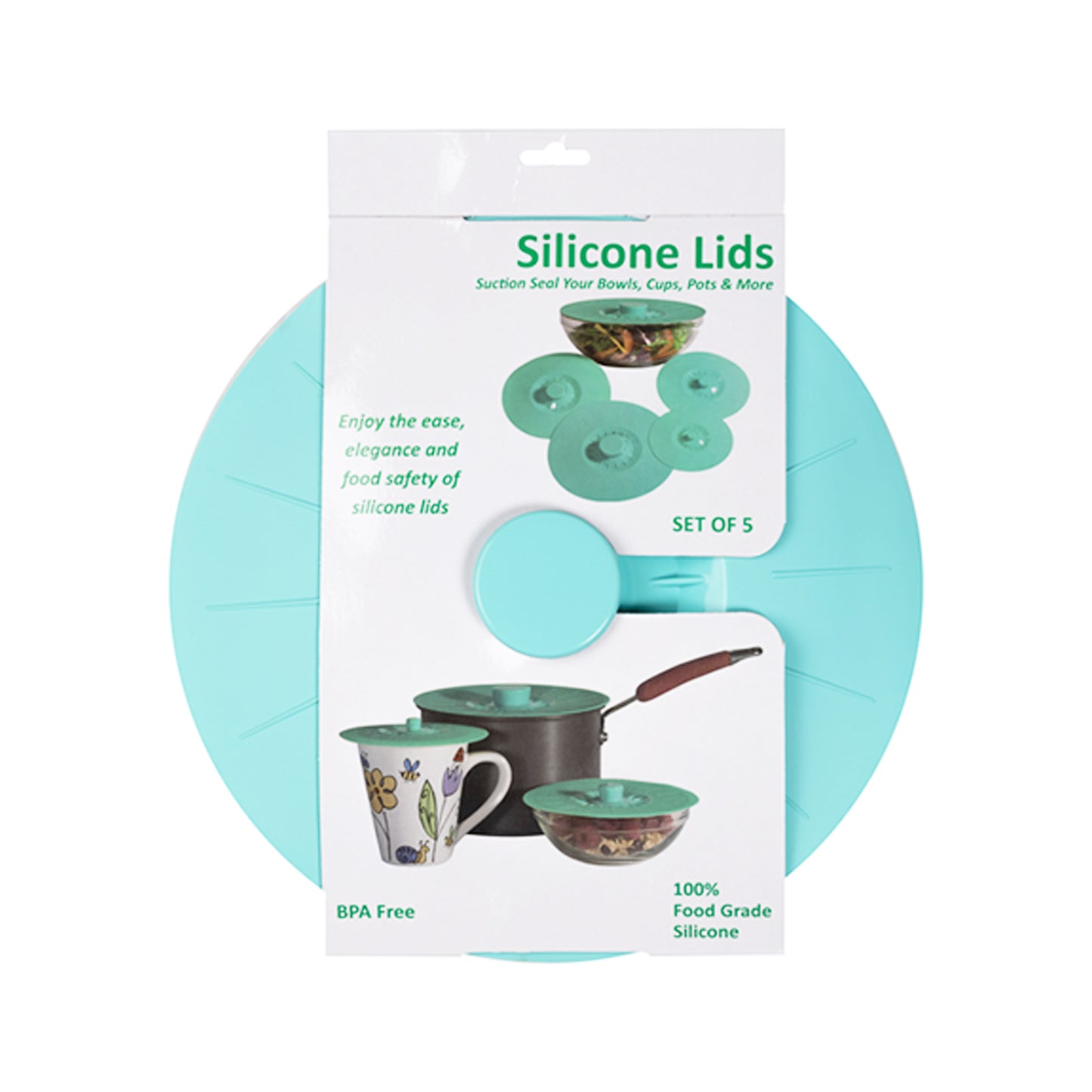 Kitchen Junkies 5 Piece Silicone Super Lid Set Blue