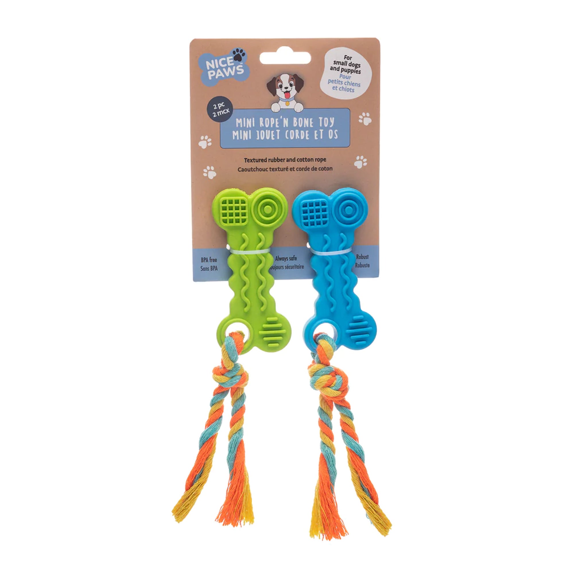 Nice Paws 2 Piece Pet Rope 'N Bone Mini Toy Set Blue & Green