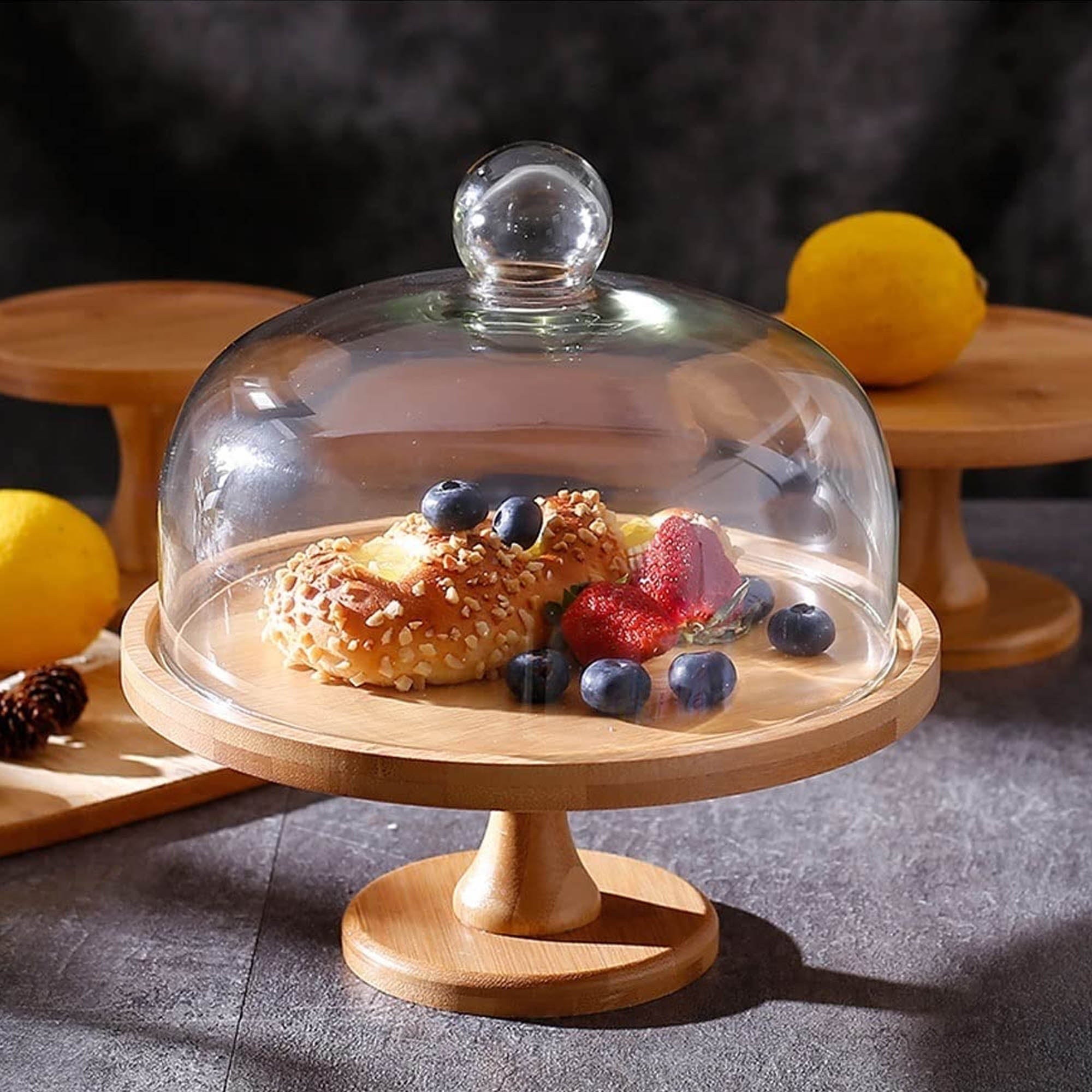 Kitchen Life Glass Dome Cake Stand with Wooden Base Clear The Culinarium