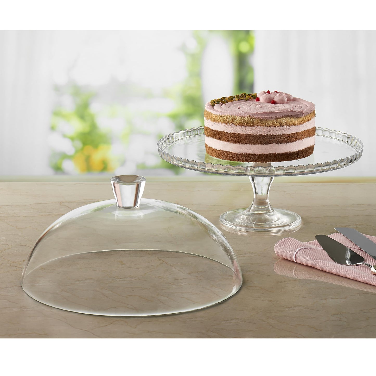 Pasabahce Patisserie Footed Cake Stand with Dome Clear