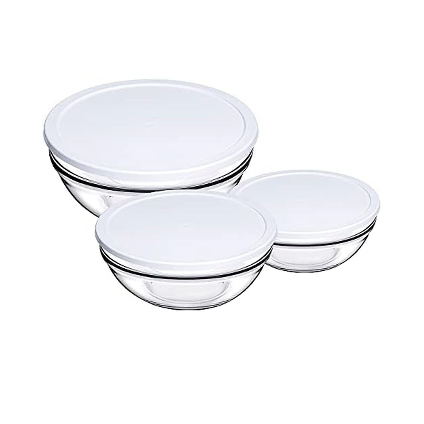 Pasabahce 3 Piece Mixing Bowl with Lid Set White