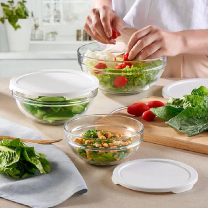 Pasabahce 3 Piece Mixing Bowl with Lid Set White