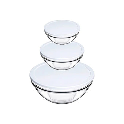 Pasabahce 3 Piece Mixing Bowl with Lid Set White