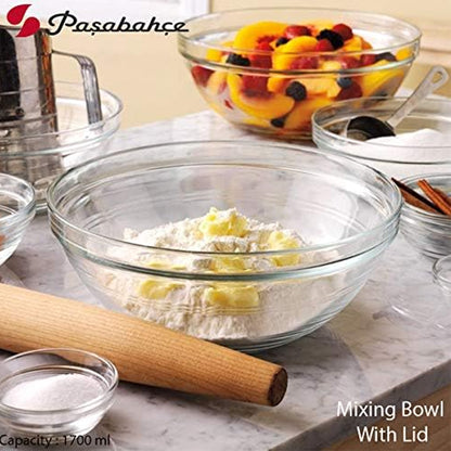 Pasabahce 1.7Lt Glass Mixing Bowl with Lid Clear