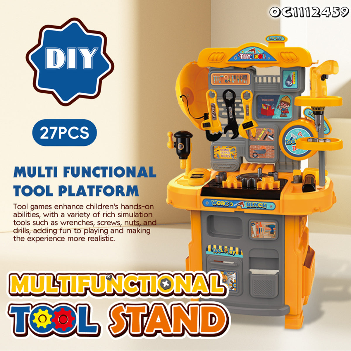 27 Piece Multifunctional Tool Stand Play Set Yellow
