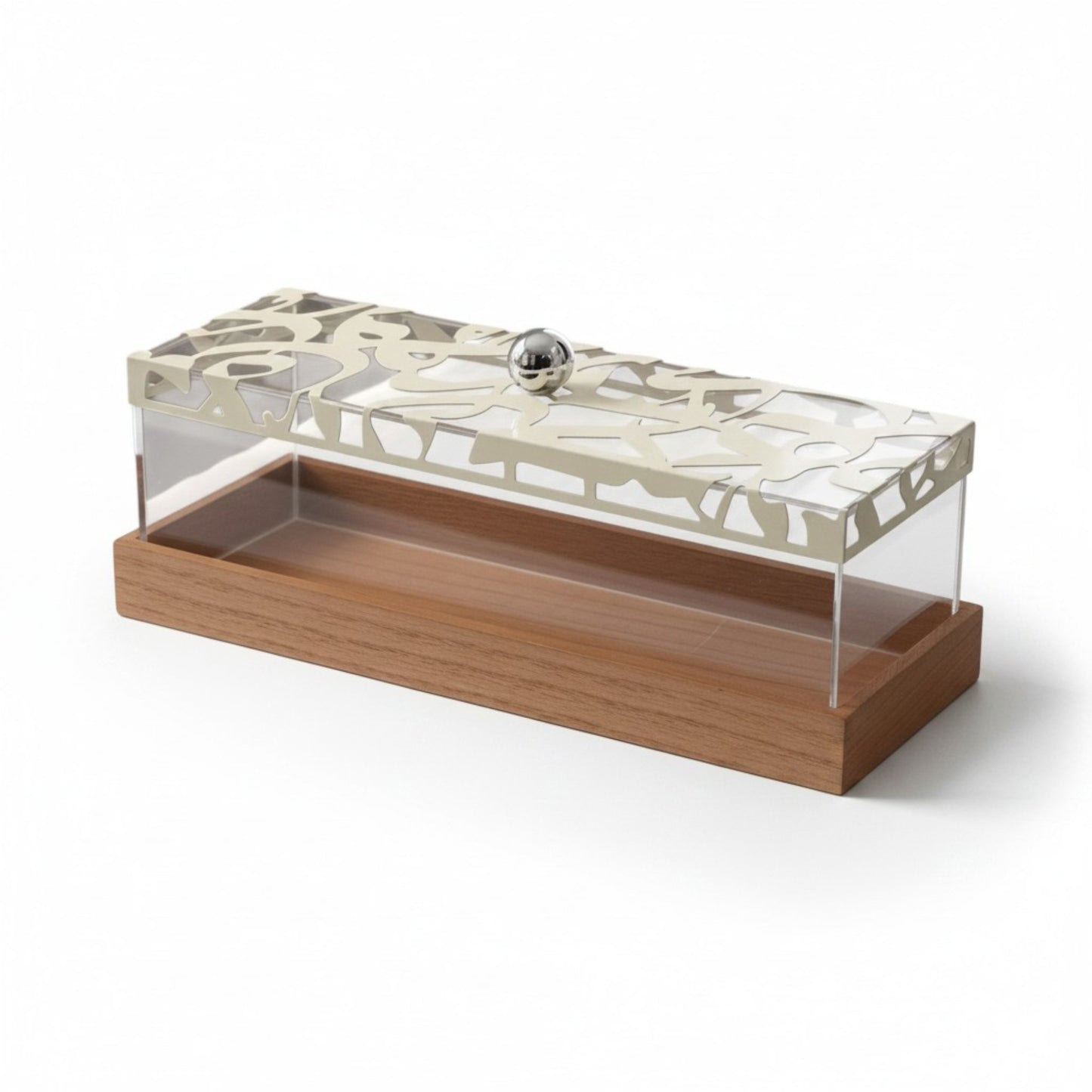Calligraphy Design Large Wooden Dessert Server Cream