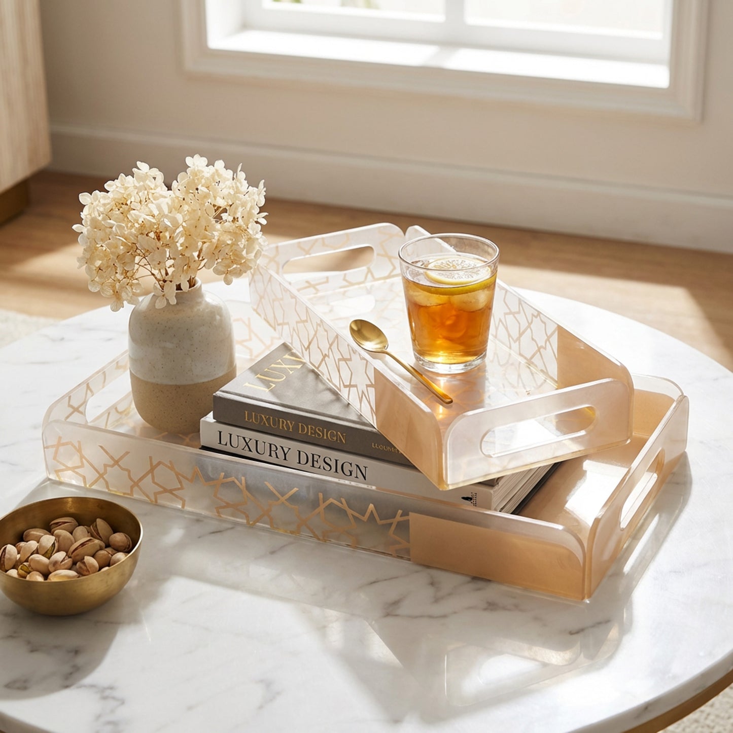 2 Piece Acrylic Tray Set Cream