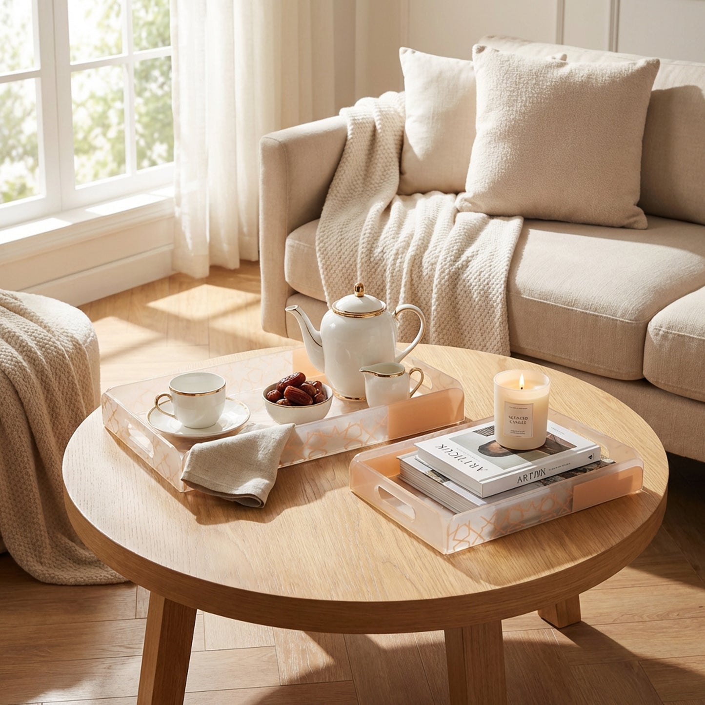 2 Piece Acrylic Tray Set Cream