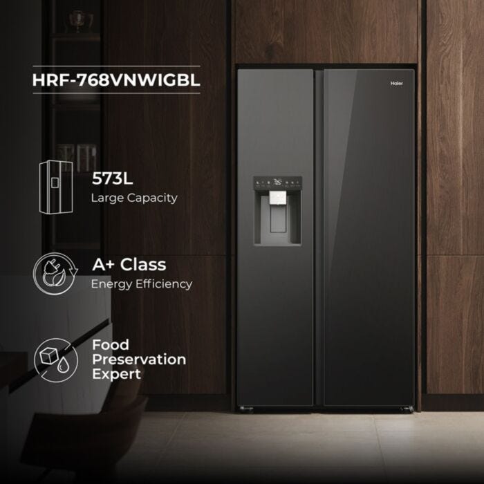 Haier 573L Side-by-Side Refrigerator HRF-768VNWIGBL