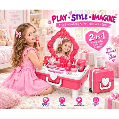2 in 1 Beauty Table & Suitcase Set Pink