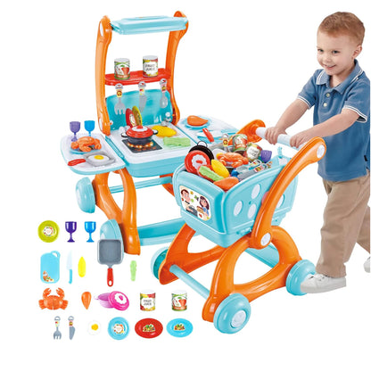 2-in-1 Shopping Trolley & Kitchen Play Set Blue